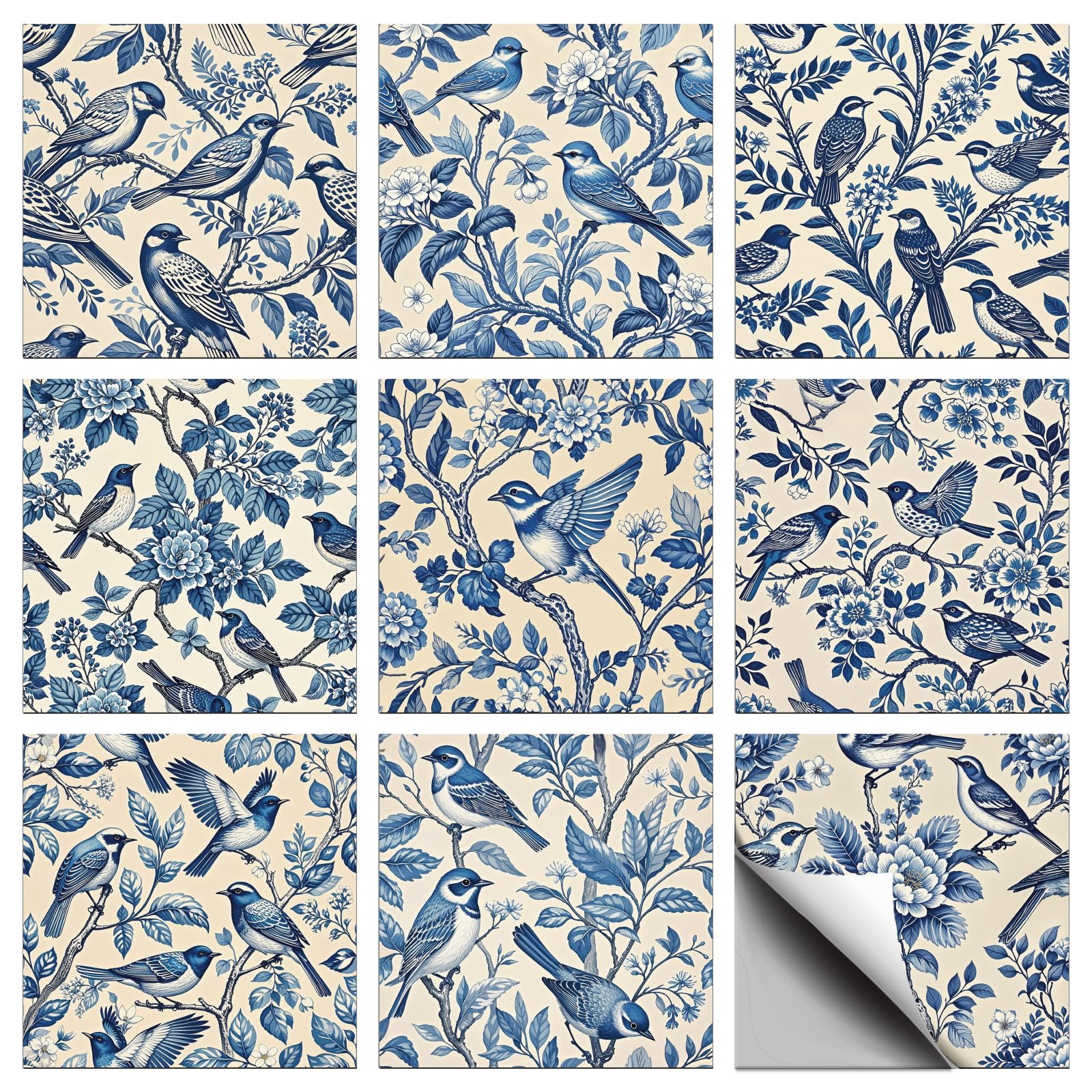 CHGCRAFT 36 Pcs 9 Styles Retro Floral Tile Stickers Peel and Stick Waterproof Self Adhesive Wall Decals, for Kitchen Bathroom Wall Art Home Decor 4x4 Inch
