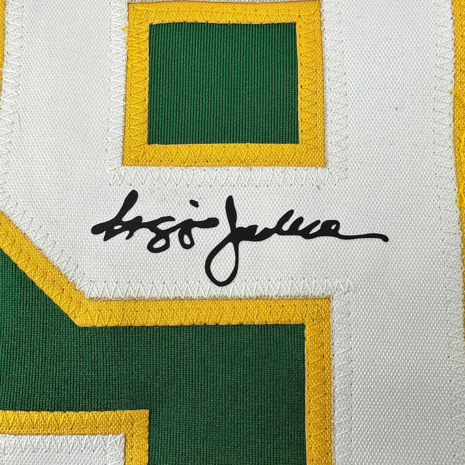 Facsimile Autographed Reggie Jackson Oakland Green Reprint Laser Auto Baseball Jersey Size Men's XL