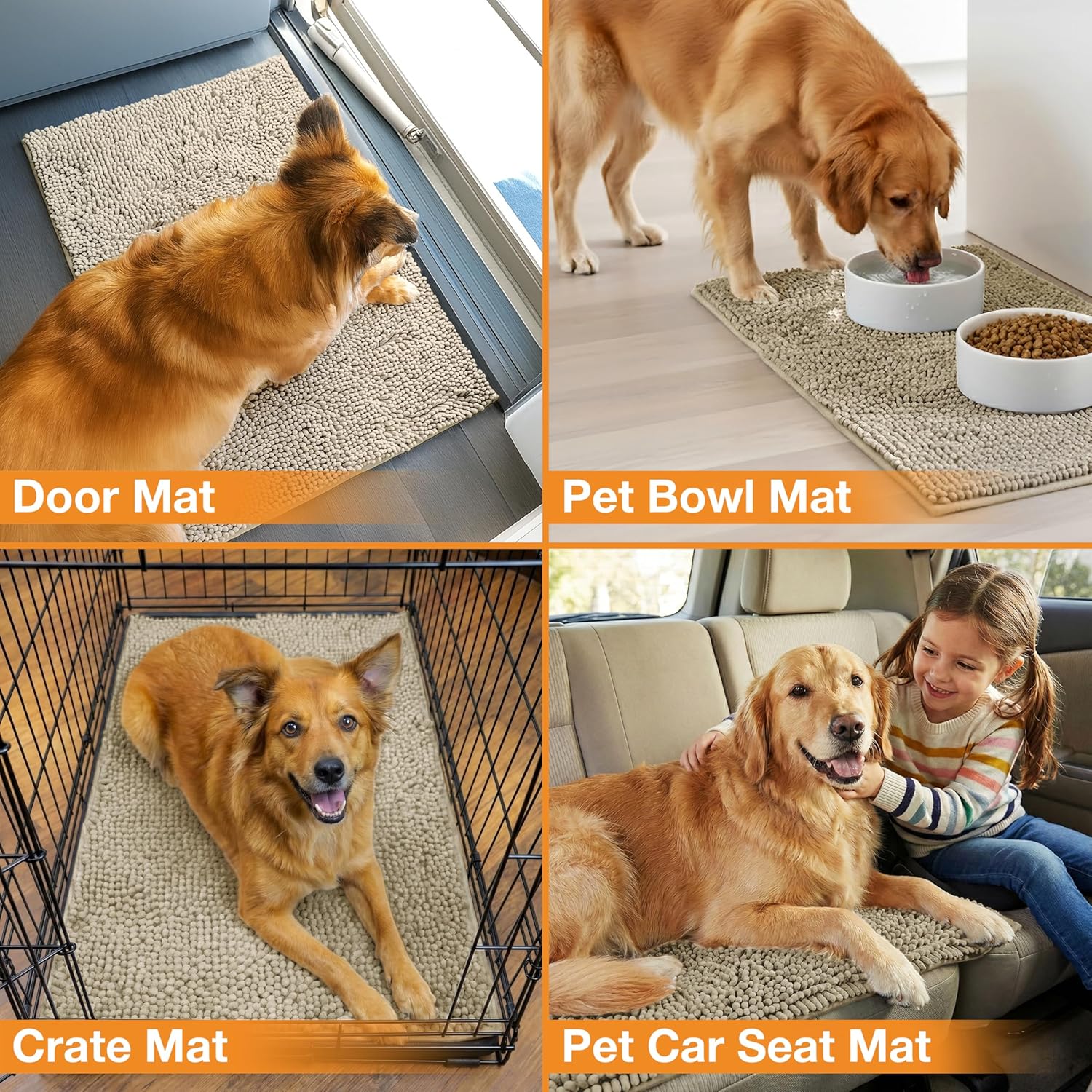 Neater Pets Muddy Paws Dog Door Mat 36” x 24” – Super Absorbent & Quick-Dry Chenille Doormat for Trapping Dirt, Water, Mud - Non-Slip & Machine Washable Pet Rugs for Entryway, Indoor Mud Mats, Tan