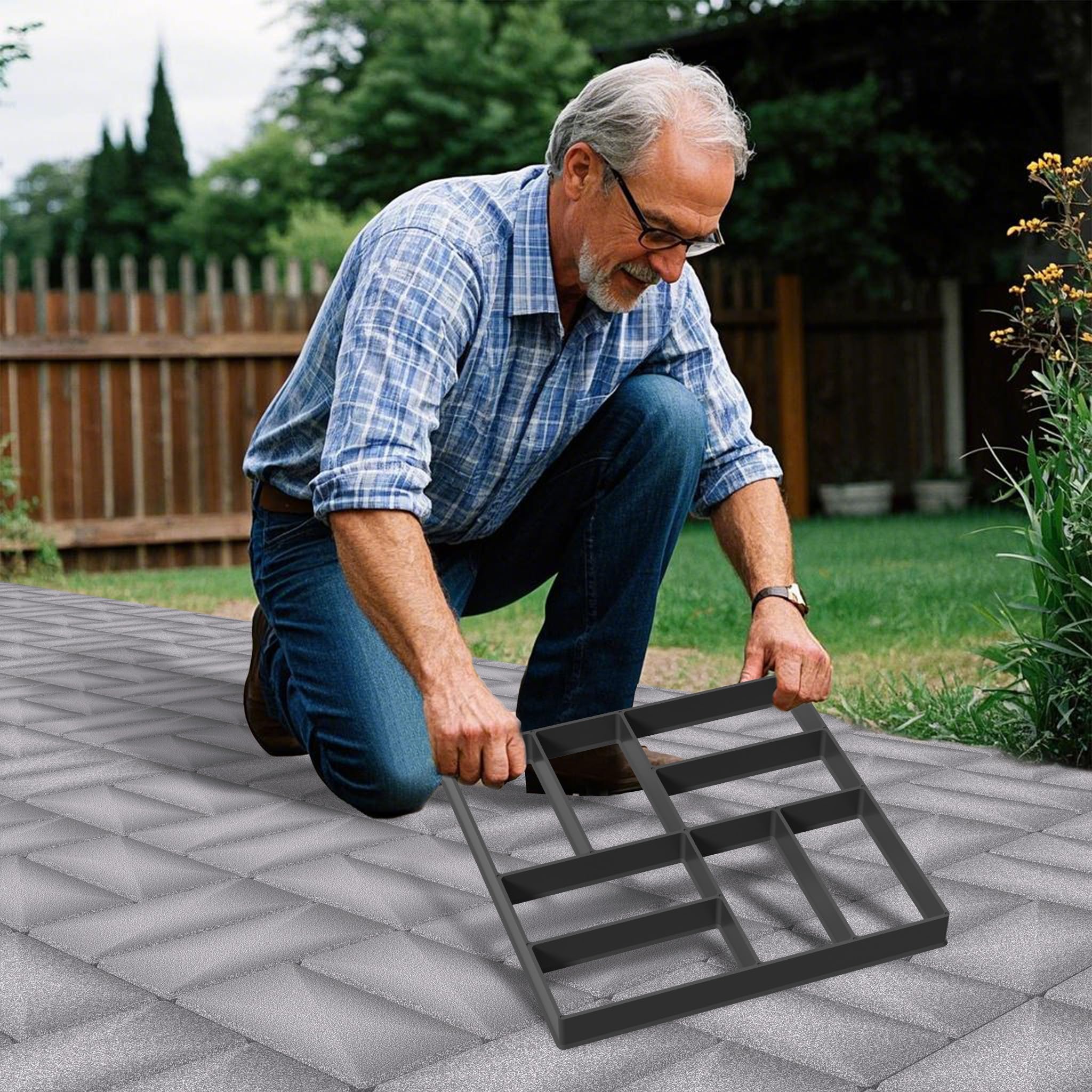 YRHome Molde de hormigón para jardín, plástico, para pavimento, jardín, piedras negras, piedras para pavimentar, molde de riego de hormigón, para aceras, jardín, césped, cuadrado, modelo 3 (8