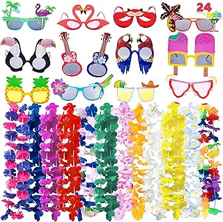 JOYIN 12 Pieces Luau Party Glasses and 12 Pieces Hawaiian Leis, Flowers Leis Garlands Novelty Sunglasses, Tropical Birthday Summer Beach Party Decoration Supplies