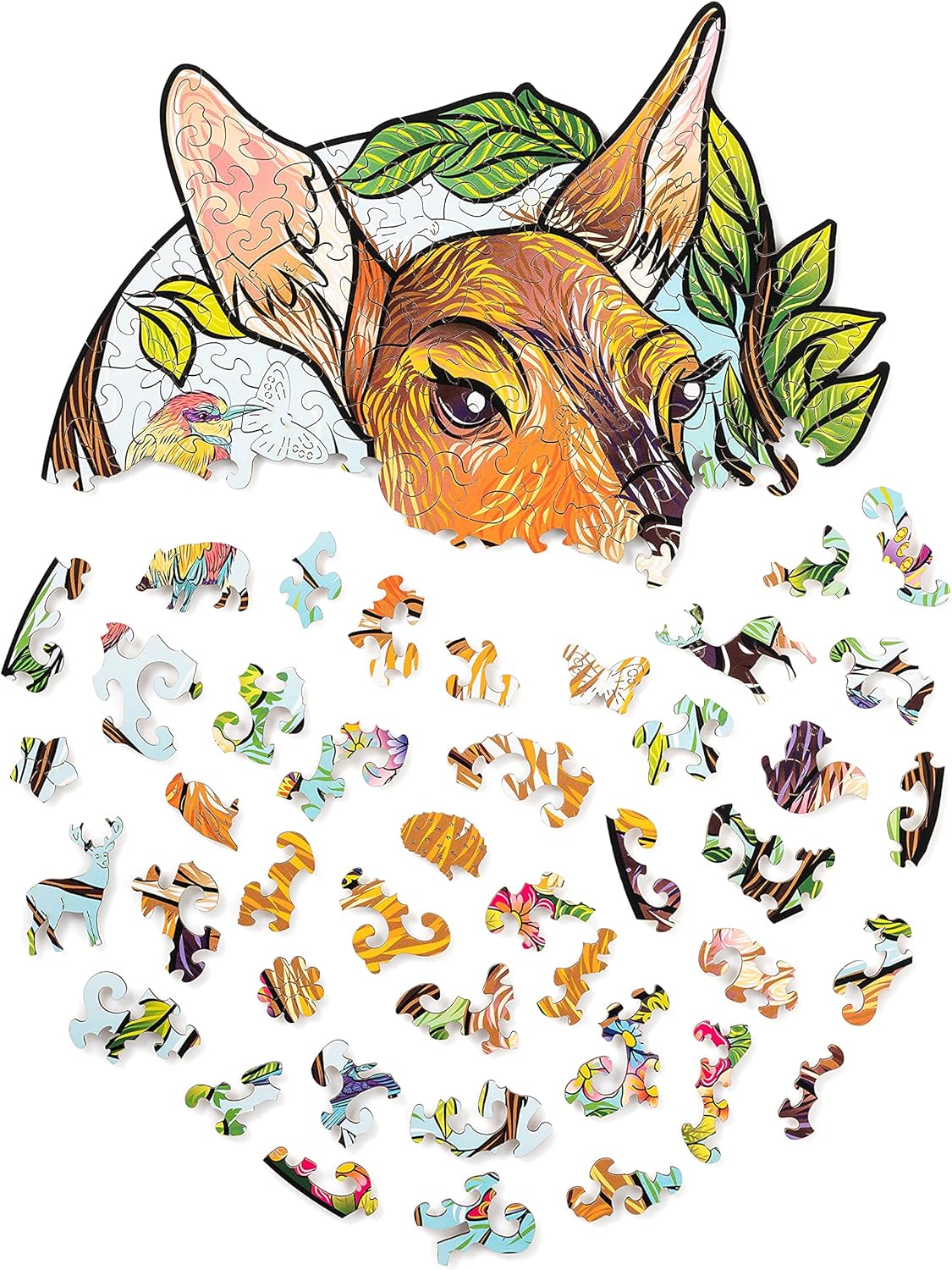 Wood Trick Charming Little Deer Wooden Jigsaw Puzzle for Adults and Kids - 11 x 9 in - Animal Unique Shaped Figured Jigsaw Puzzle Pieces - Premium Quality
