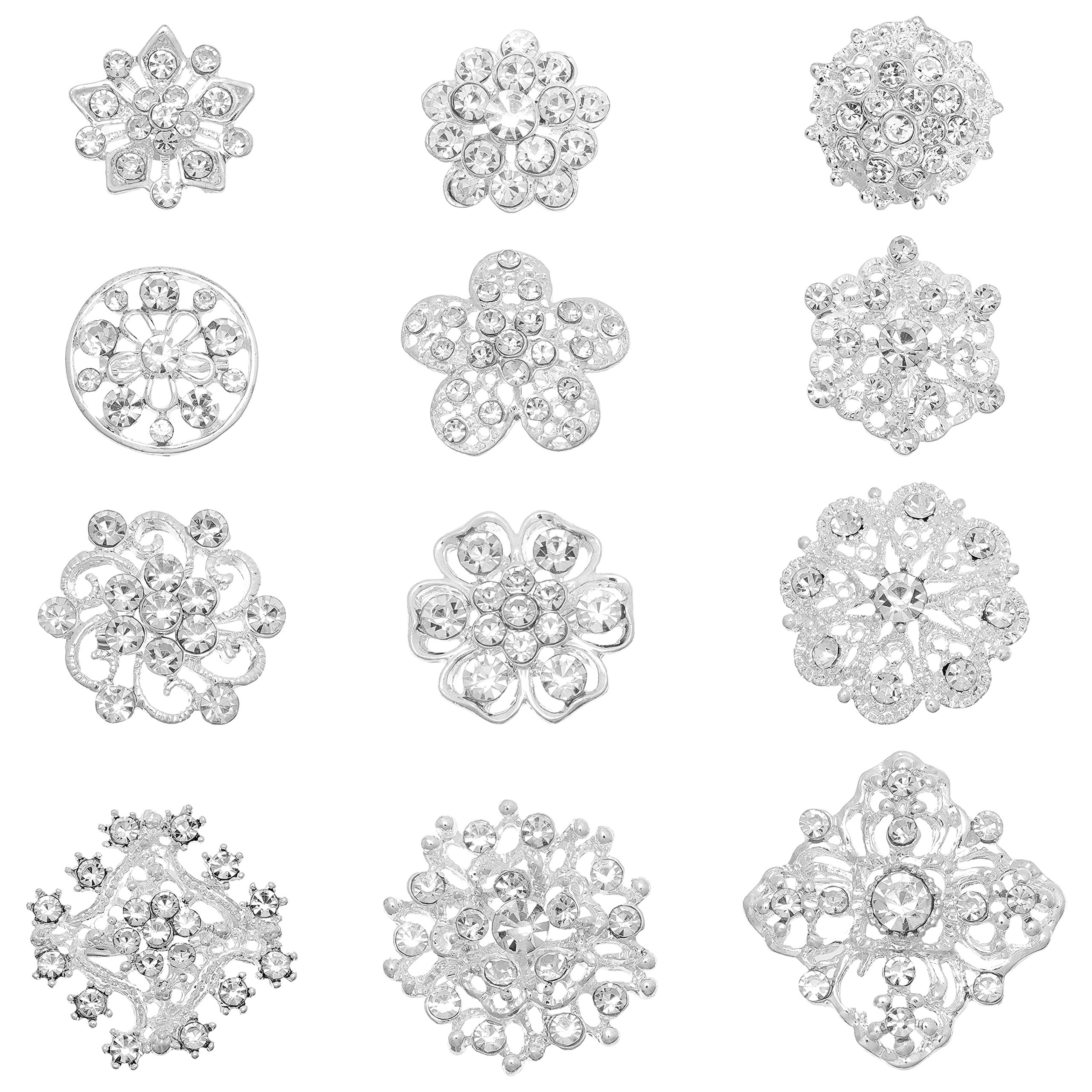 PandaHall 12 unidades claro diamantes de imitación broches Kit de broches de flor de cristal alfileres plateados elegantes corona rombo estrella broche para novia dama de honor boda ramillete vestido