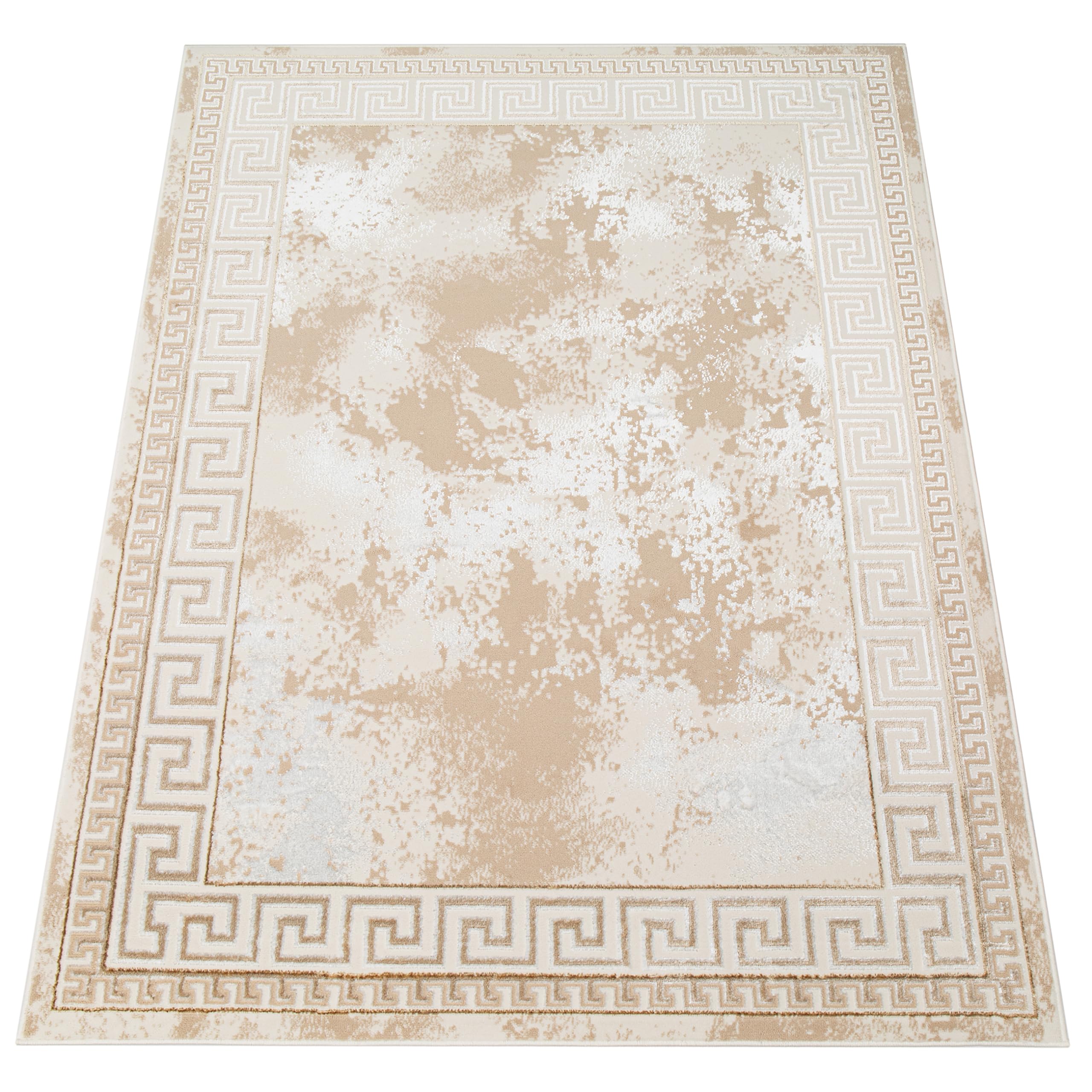 TAPISO Ares Tapis Poils Courts Design Traditionnel Vintage Beige Tacheté Bordure Effet 3D Brillant Doux Tapis Salon Chambre Oeko-TEX Résistant 140 x 200 cm