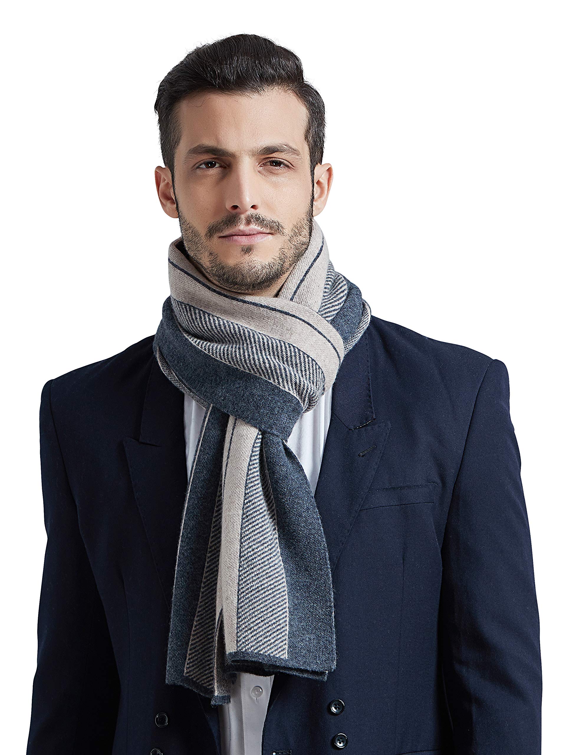 Elegante Sciarpa Cashmere da Uomo con 35% Cashmere e 65% Lana Misto Sciarpa a Maglia di Lana da Uomo Super Calda Morbida Casual Business - a Quadretti a Righe