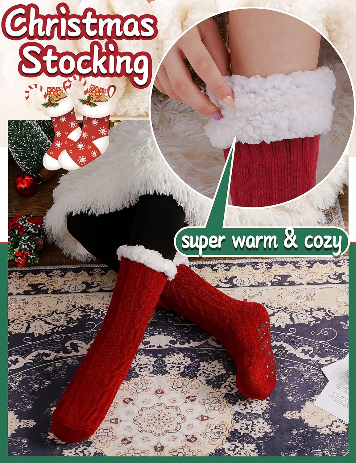 EBMORE Women Slipper Fuzzy Socks Fluffy Cozy Cabin Warm Winter Soft Thick Comfy Fleece Non Slip Home Socks - Image 2