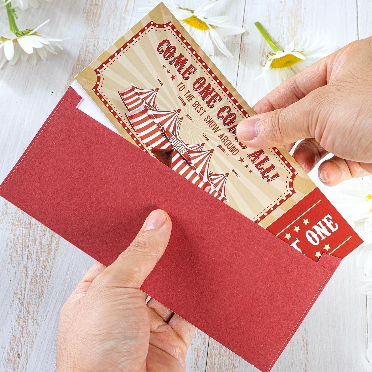 72Pcs Vintage circus party invitations with envelopes Carnival circus ticket invitations for Theme Birthday Party Celebration Invites Cards 7.87 x 2.95 Inch,36 Ticket 36 Envelopes,Red