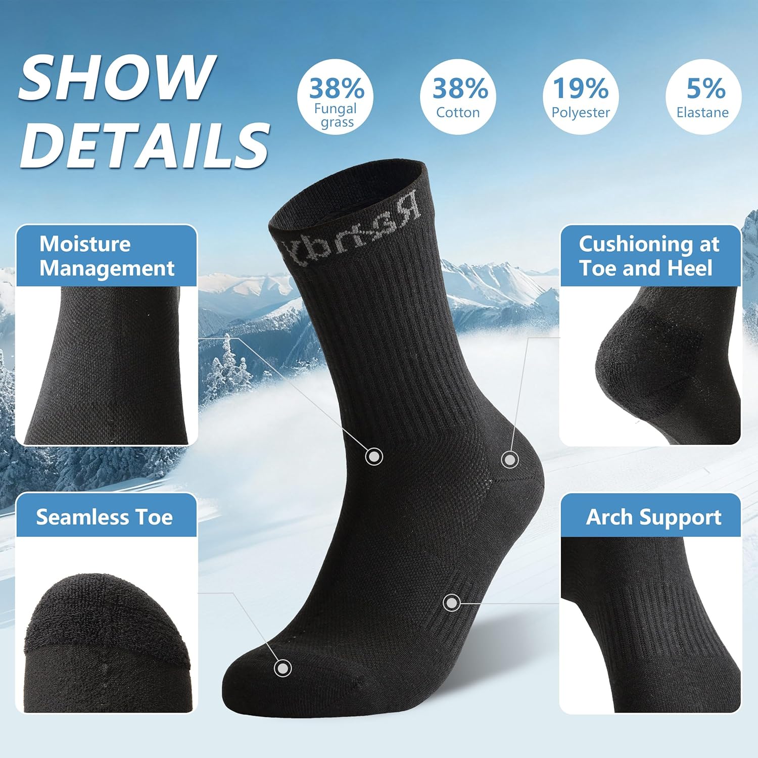 RANDY SUN Waterproof Socks for Men and Women, Hiking Wading Trail Running Crew Socks - Image 3