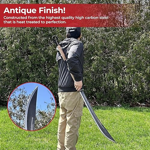 Miniatura 4 de MedievalDepot Naginata guerrero samurái japonés (53 pulgadas, acero de alto carbono, funda de cuero negro)