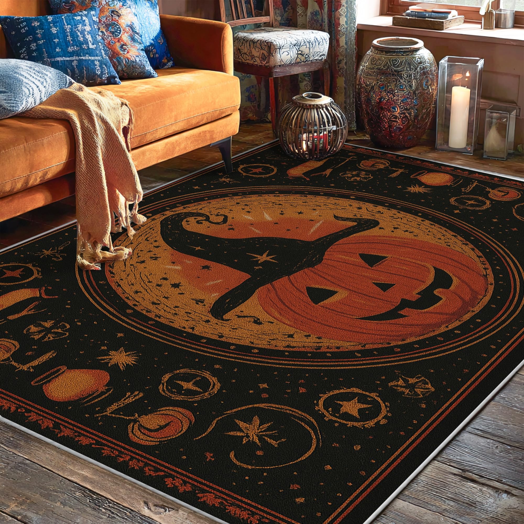 Tapis chapeau de sorcière et étoiles pour chambre d'enfant