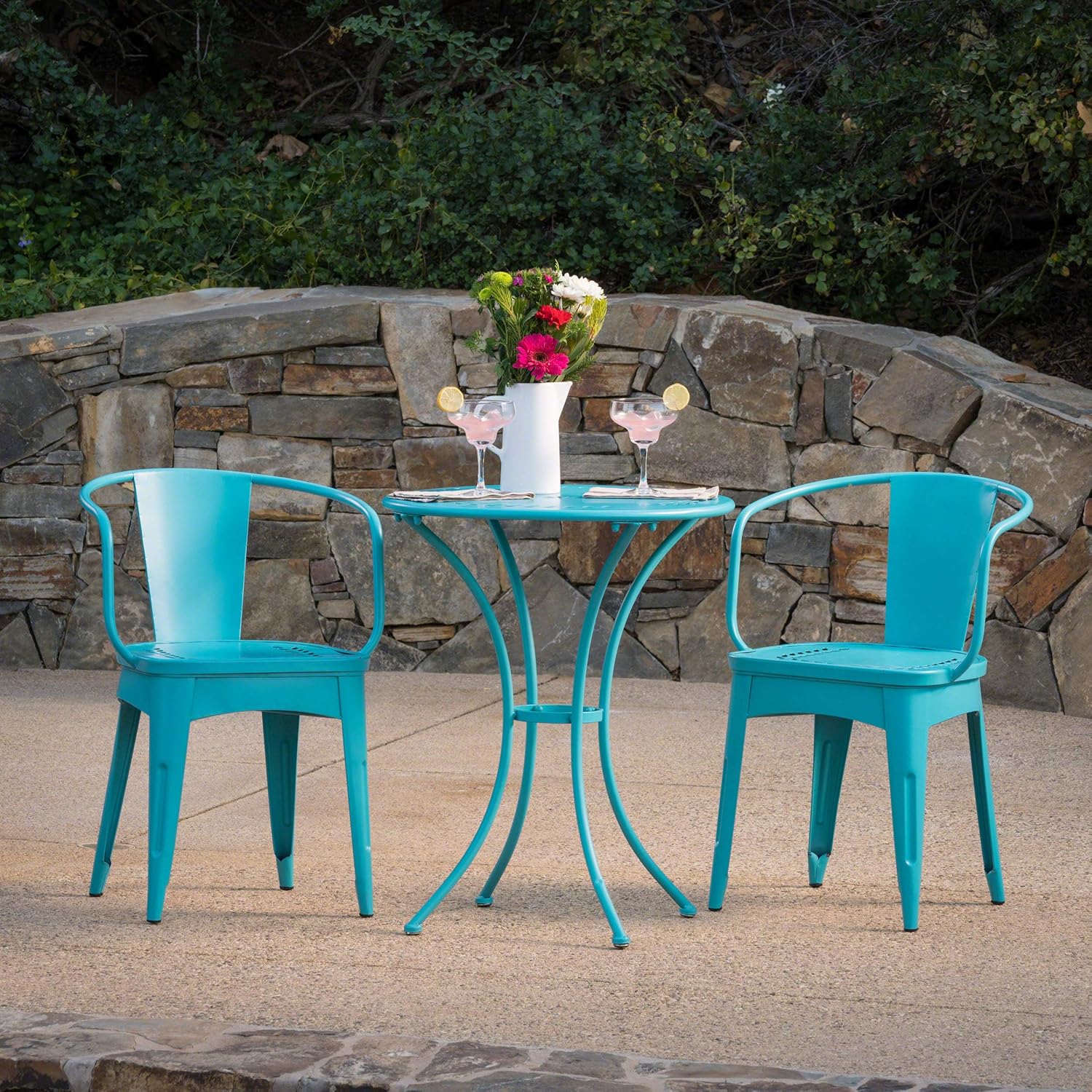 Christopher Knight Home Lourdes Iron Bistro Set, 3-Pcs Set, Matte Teal : Patio, Lawn & Garden
