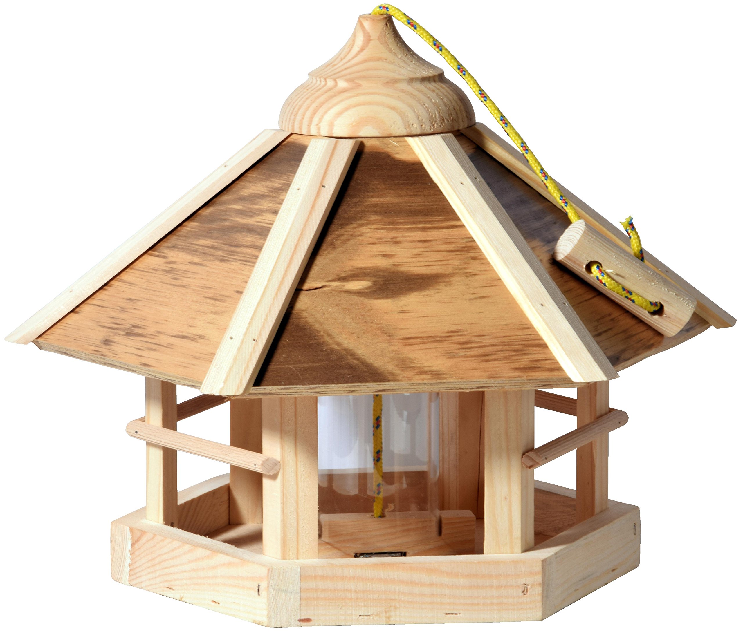 dobar® 21391e Camouflage Vogelfutterhaus - Holzhaus zum Hängen - inkl. Futtersilo - Kompakte Villa - 35 x 35 x 29 cm - N