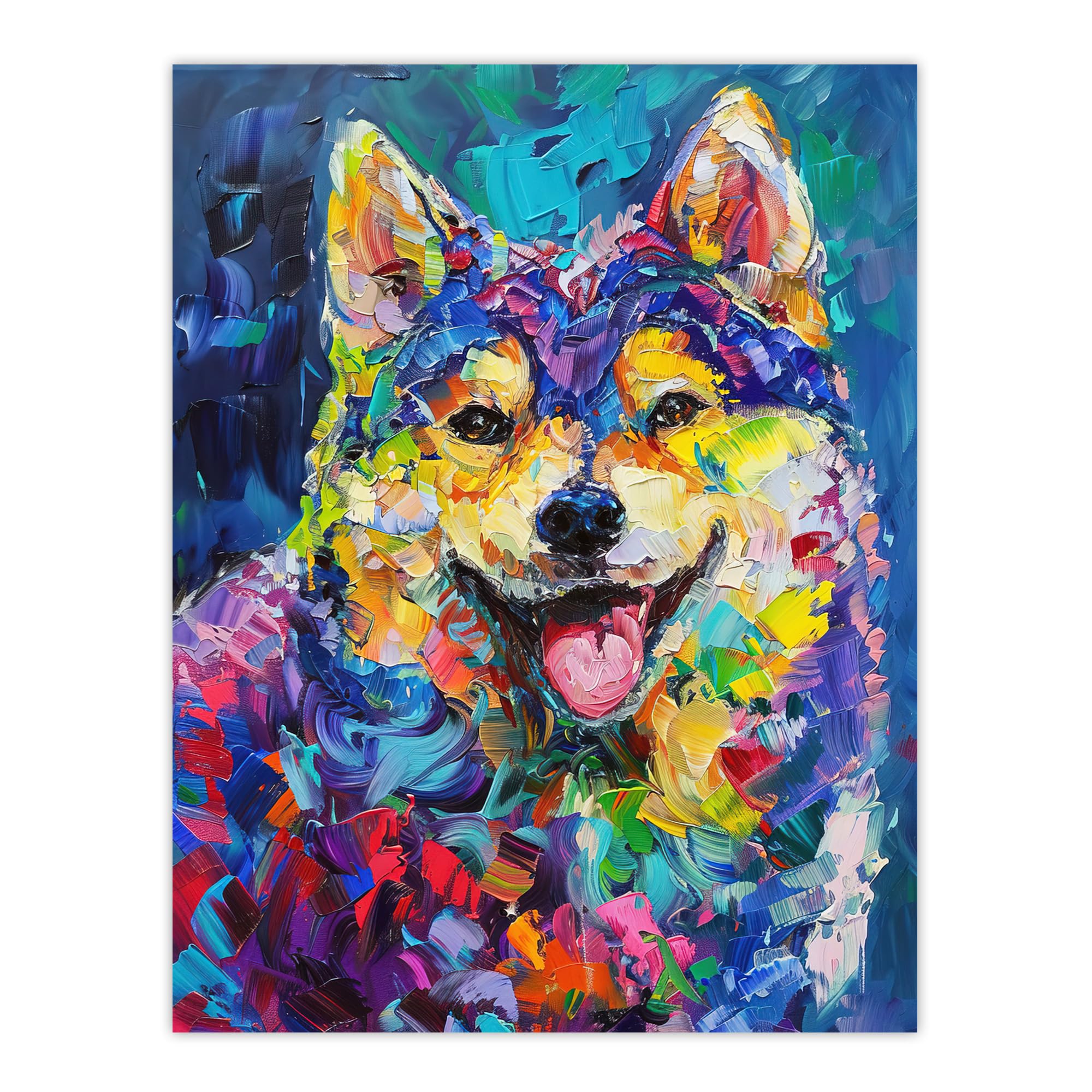 Artery8 Rainbow Shiba Inu Dog Lover Portrait Thick Paint Living Room Extra Large XL Wall Art Poster Print