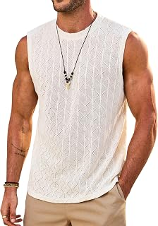 Herberton Mens Knit Textured Tank Top Summer Vacation Breathable Sleeveless Shirt (S-XXL)