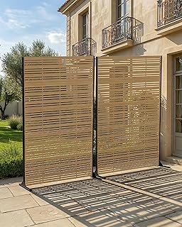 Sichtschutz für Garten, Balkon, Terrasse & Fenster 183 cm hoher Paravent aus Metall, wetterfest & freistehend mit Bodenankern, pulverbeschichtet und rostfrei | modernes Lamellendesign