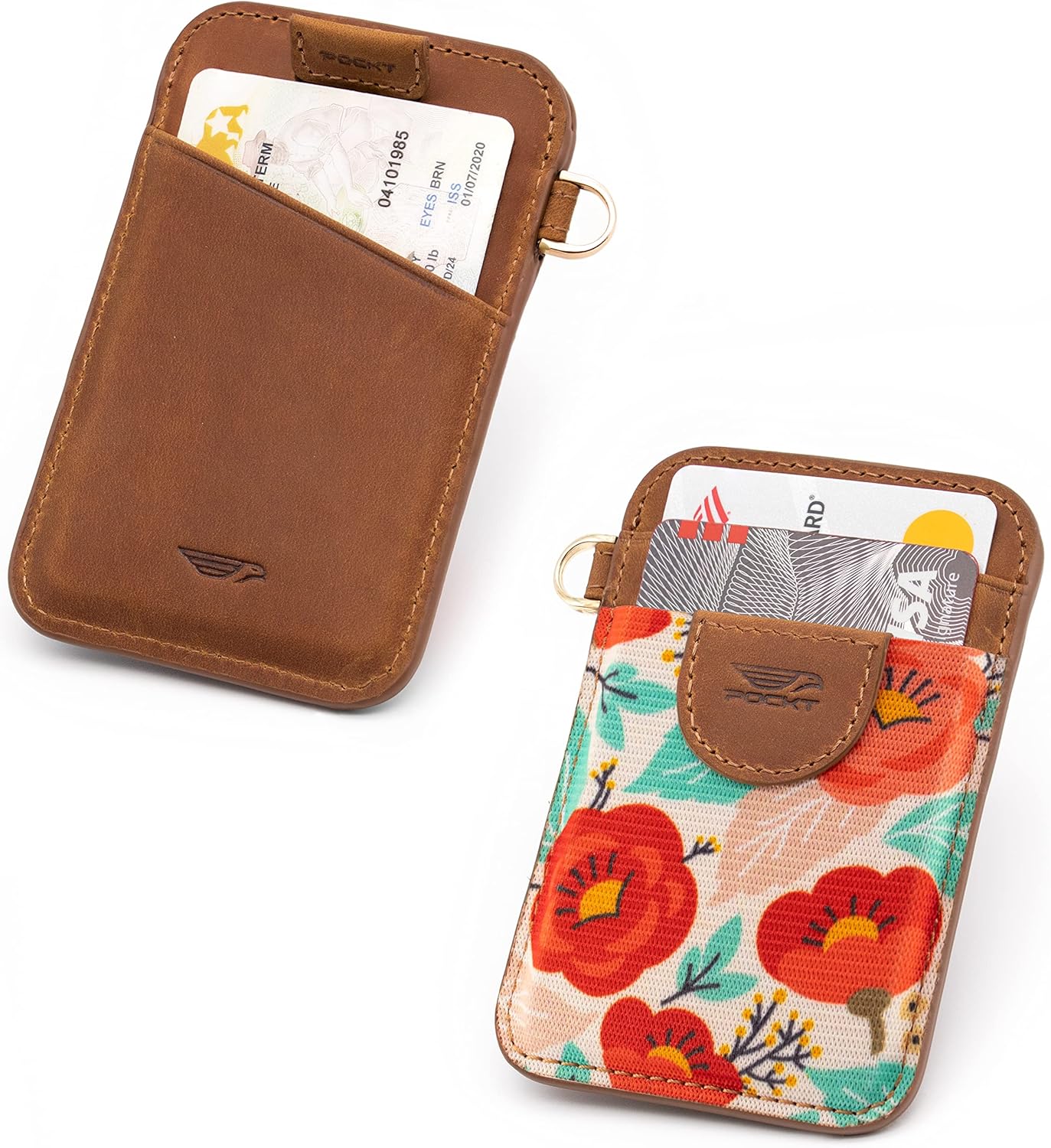 POCKT Slim Card Holder Wallet + Neck Lanyard for Keys Bundle for Women | Poppy