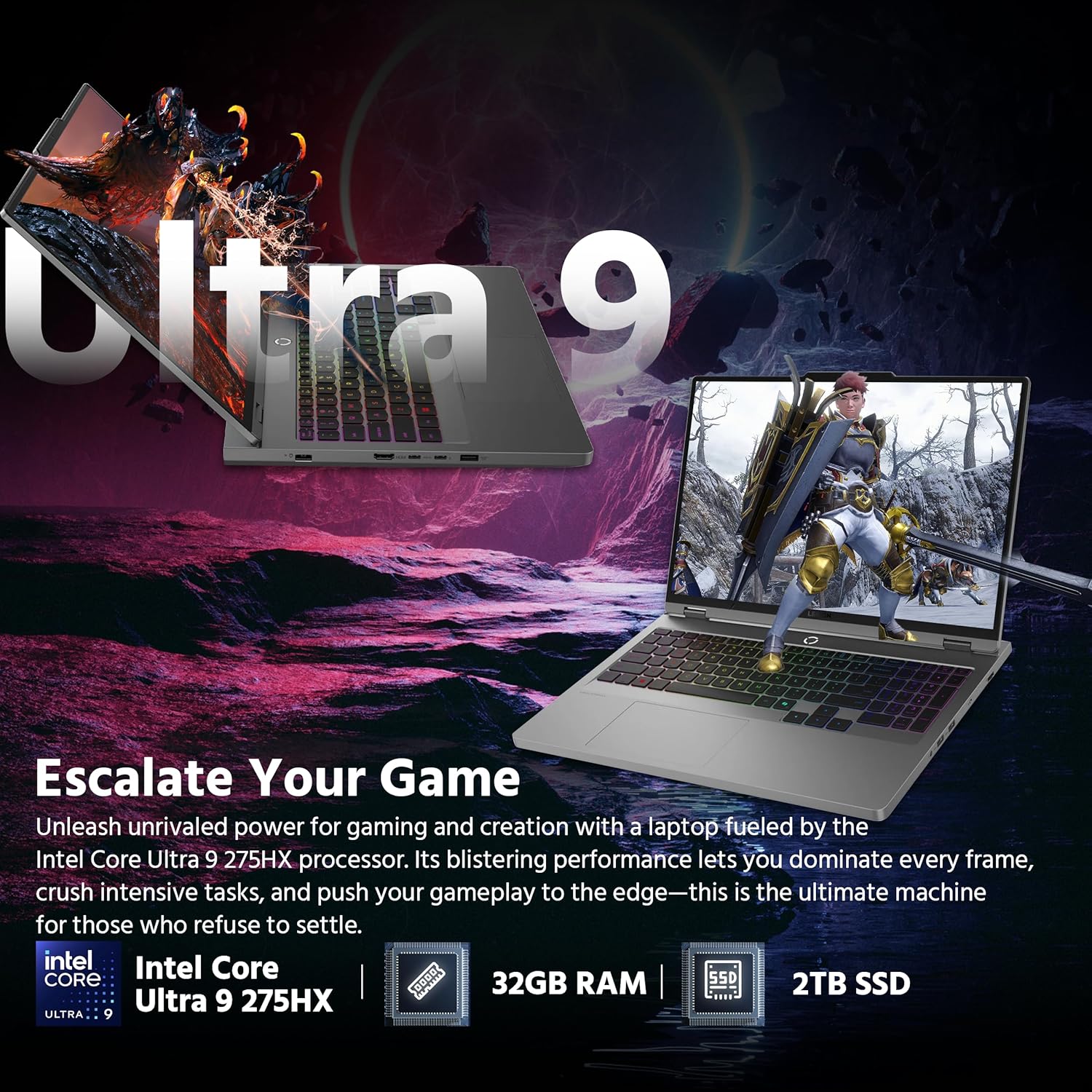 Lenovo Legion 5i 16" WQXGA 240Hz AI-Powered Gaming Laptop, Intel 24-Core Ultra 9 275HX, NVIDIA GeForce RTX 5060 GDDR7, 32GB DDR5, 2TB PCle SSD, RGB Backlit Keyboard, Win 11 Pro, Gray, 1TB Docking - Image 3