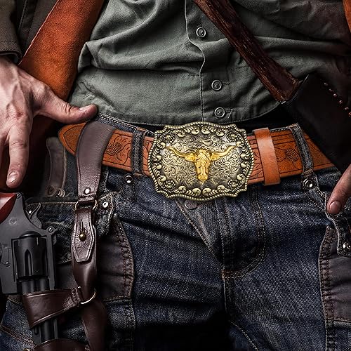 Miniatura 4 de Hombres-Western-Cuero-Hebilla-Cinturones-Vaquero-Longhorn-Toro-Hebilla-Cinturón-Cinturón-Floral-Grabado-Hebilla-Para Mujeres