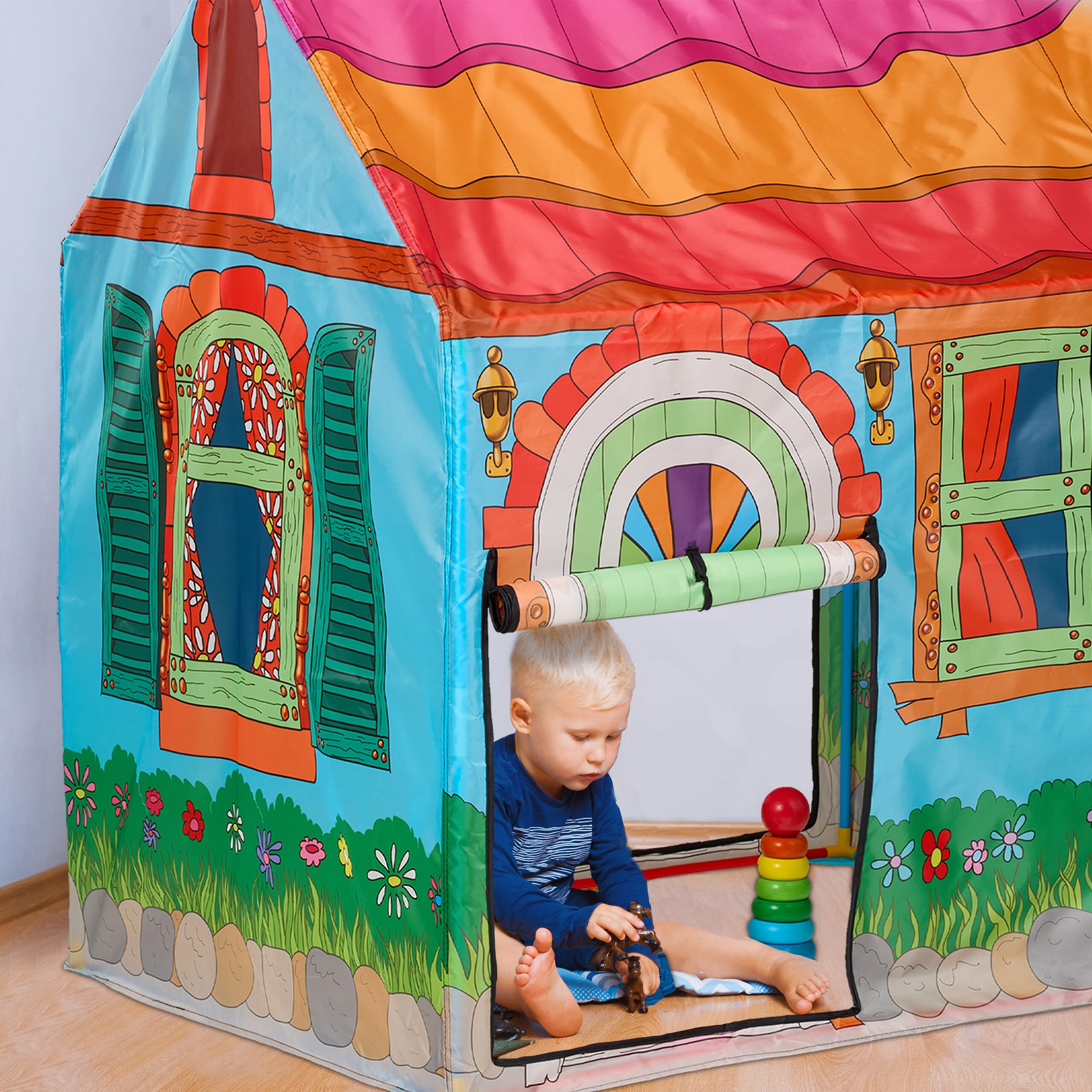 Relaxdays Tienda Campaña Infantil Casa de Campo, Casita Juguete Niños, 2 Entradas, Interior, 103x96x75 cm, Multicolor