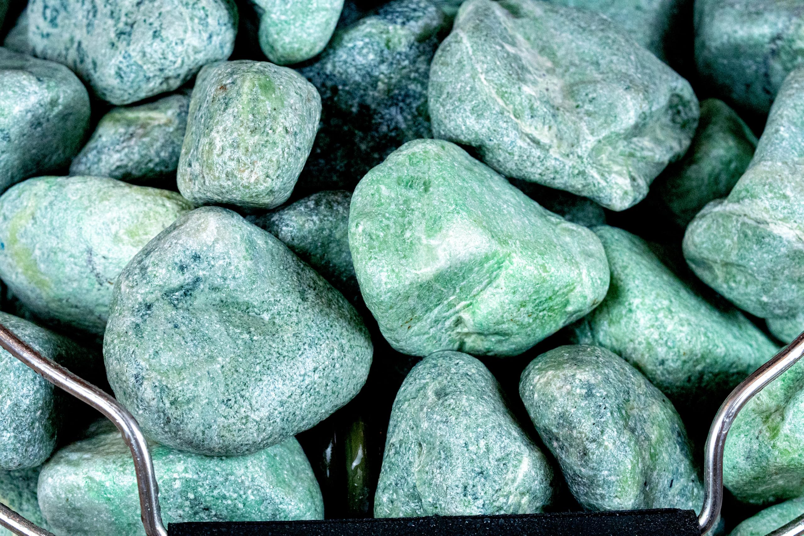 Saunasteine Jadeit 15 kg – Abgerundet, 5–10 cm | Höchste Haltbarkeit, Langanhaltende Wärme | Für Elektro- & Holz-Saunaöfen