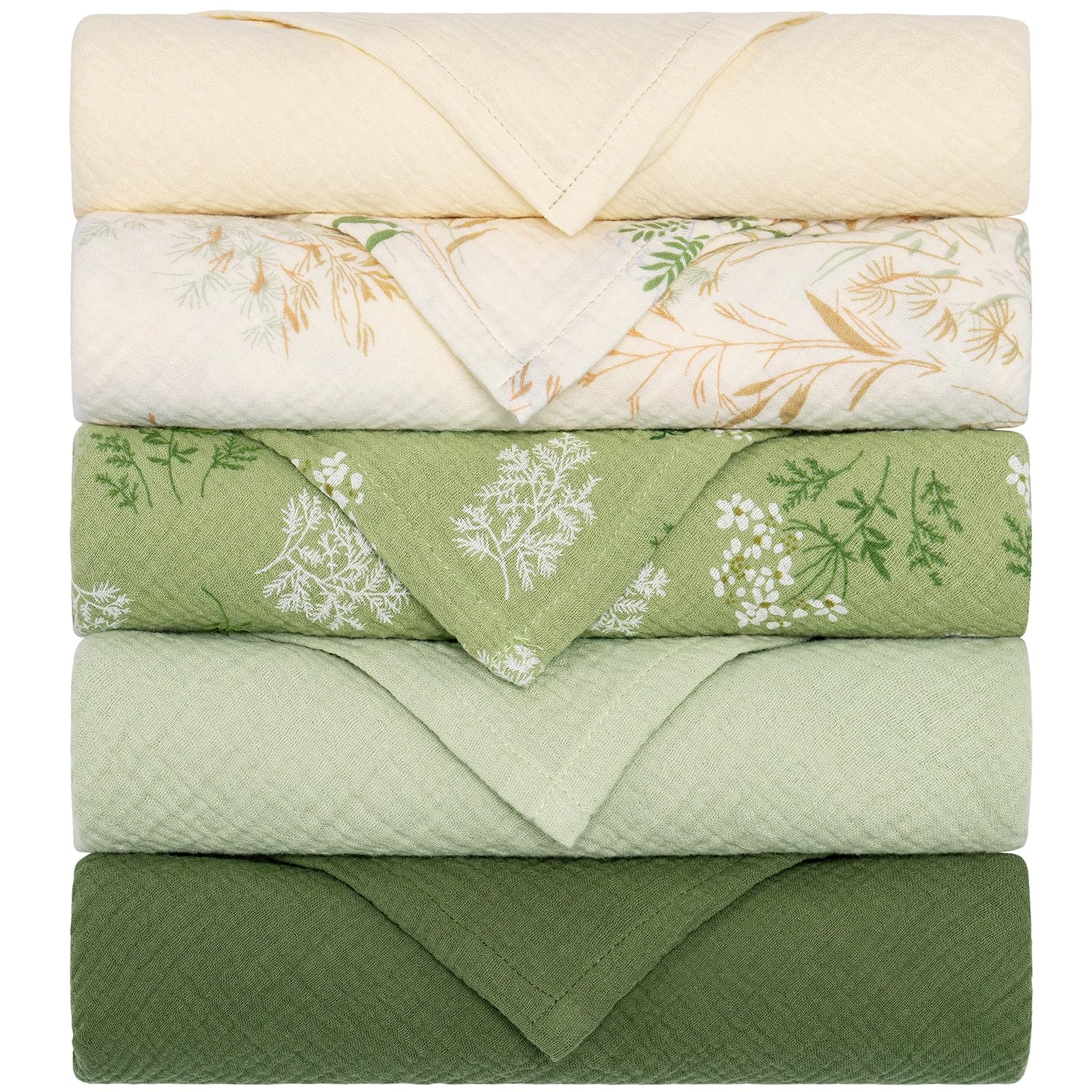 Yukkidds Men's Green Leaf Muslin Cloths For Baby Large 60X60cm Burp Cloths For Newborn 100% Cotton Soft & Breathable Muslin Squares Baby Essentials For Boys Girls 5 Pack