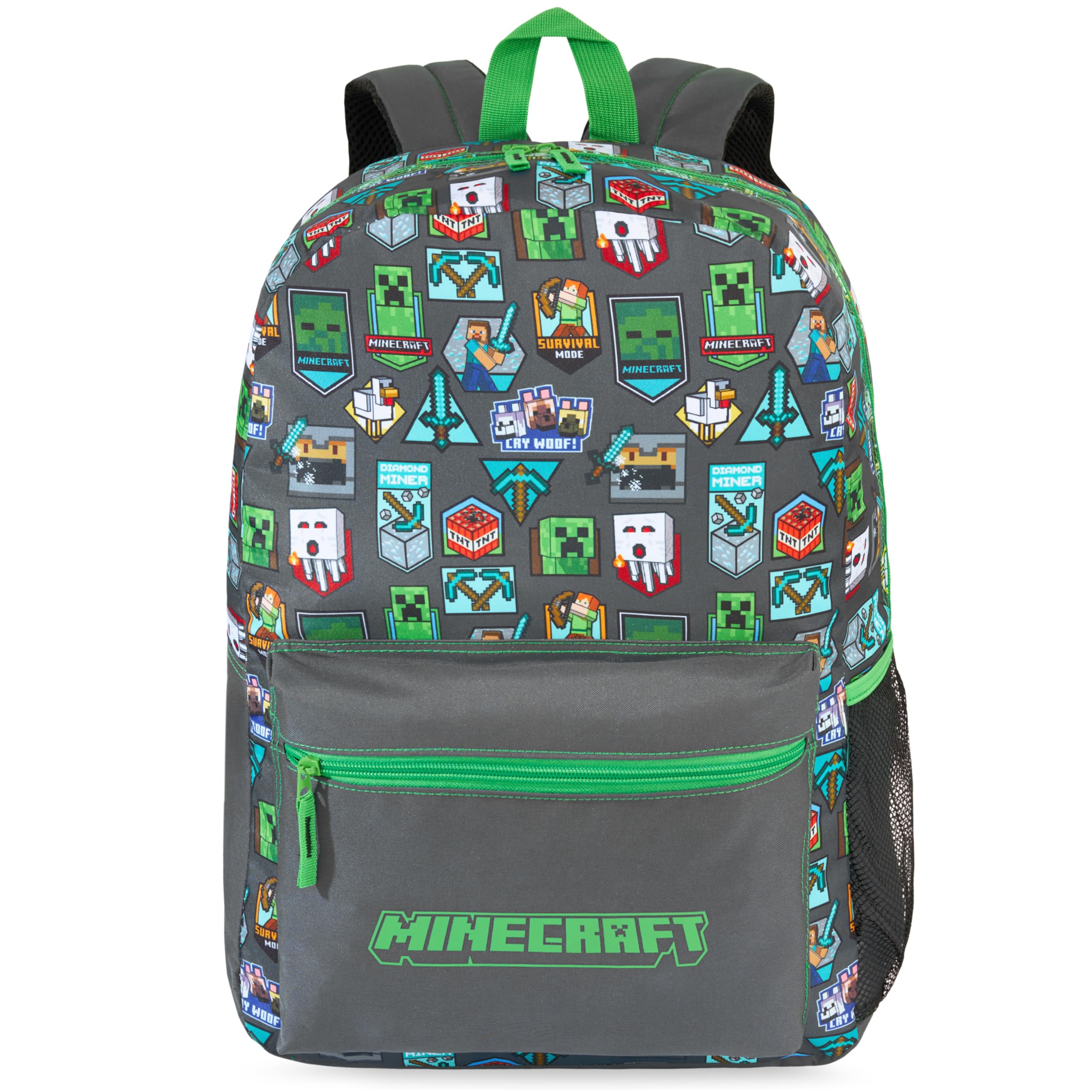 Get Trend Minecraft Grande Mochila Niños, 46 cm Mochila Escolar Ajustable y Acolchada, para Colegio, Viaje y Ocio, Regalo Gamer para Niños (Verde/Gris Minecraft)