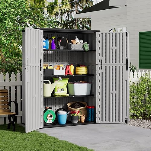 Miniatura 5 de Estantes de metal para gabinete de almacenamiento al aire libre de 37 pies cúbicos57 pies cúbicos, solo estante (negro)