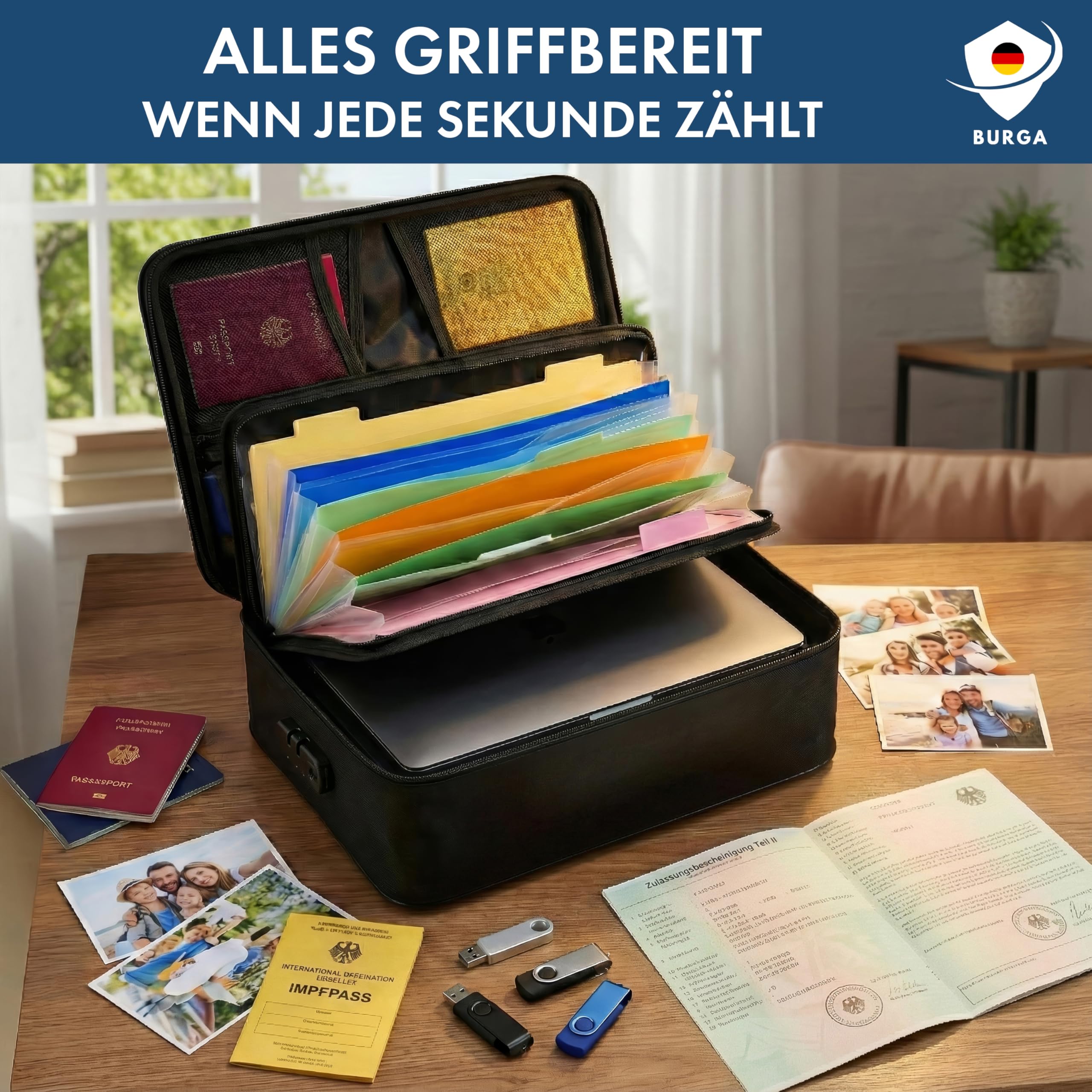 Feuerfeste Dokumentenbox Dokumententasche [TESTSIEGER 1,1] | Wasserdicht & Feuerfest | Feuerfeste Box mit Schloss Tasche A4 Dokumentenmappe Aktenkoffer Notfallordner ideal als Notfall Ausrüstung