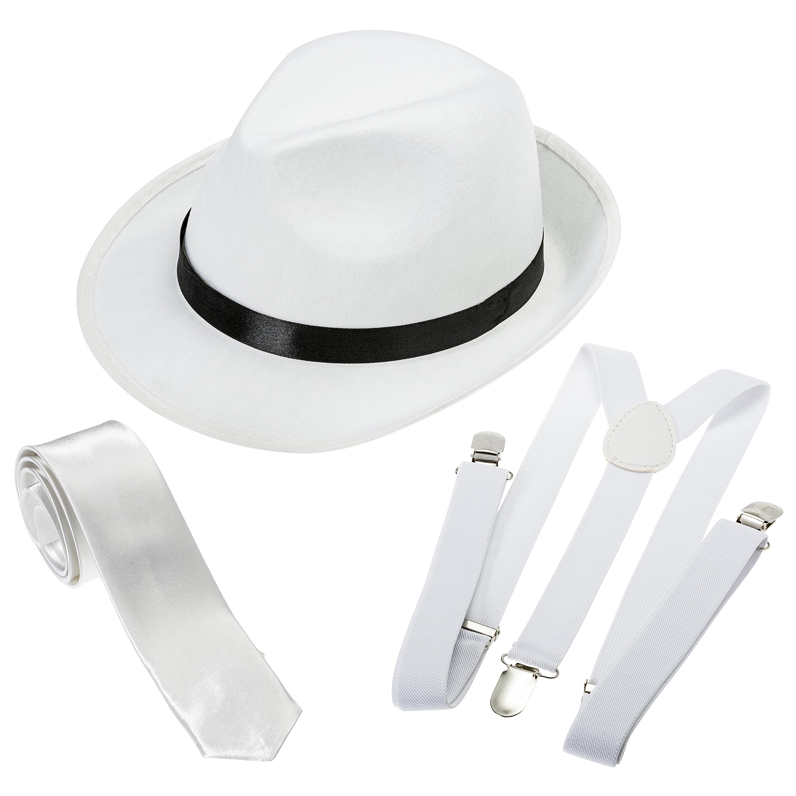 Fedora Gangster Hat, Black Pinched Hat Costume Accessory + White Band