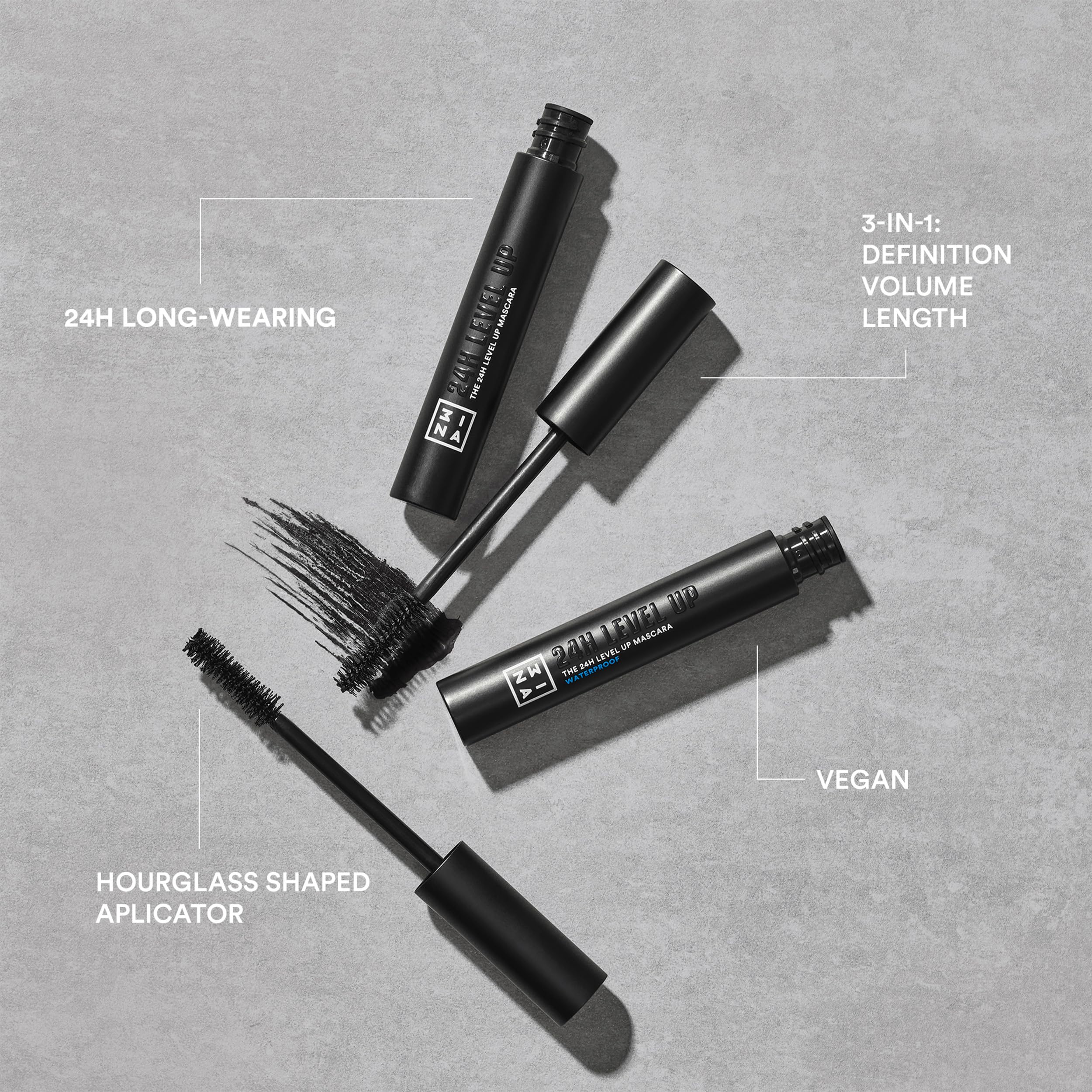 3INA MAKEUP - The Eye Primer + The 24h Eye Stick 503 + The 24h Level Up Mascara 900 - Prebase de ojos - Sombra de Ojos en Barra Cremosa - Máscara de Pestañas Negra - Vegan - Cruelty Free