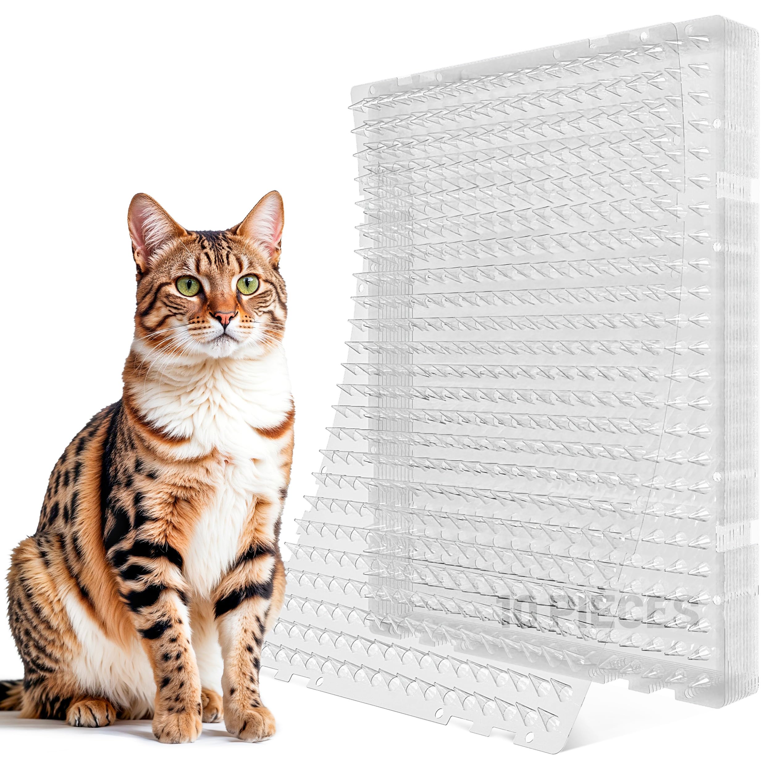 Tapis Anti-Chat 10 Pack - 42cm×32cm Tapis Anti Chat with Spikes Outdoor, Tapis pour Chat with 100 Stickers