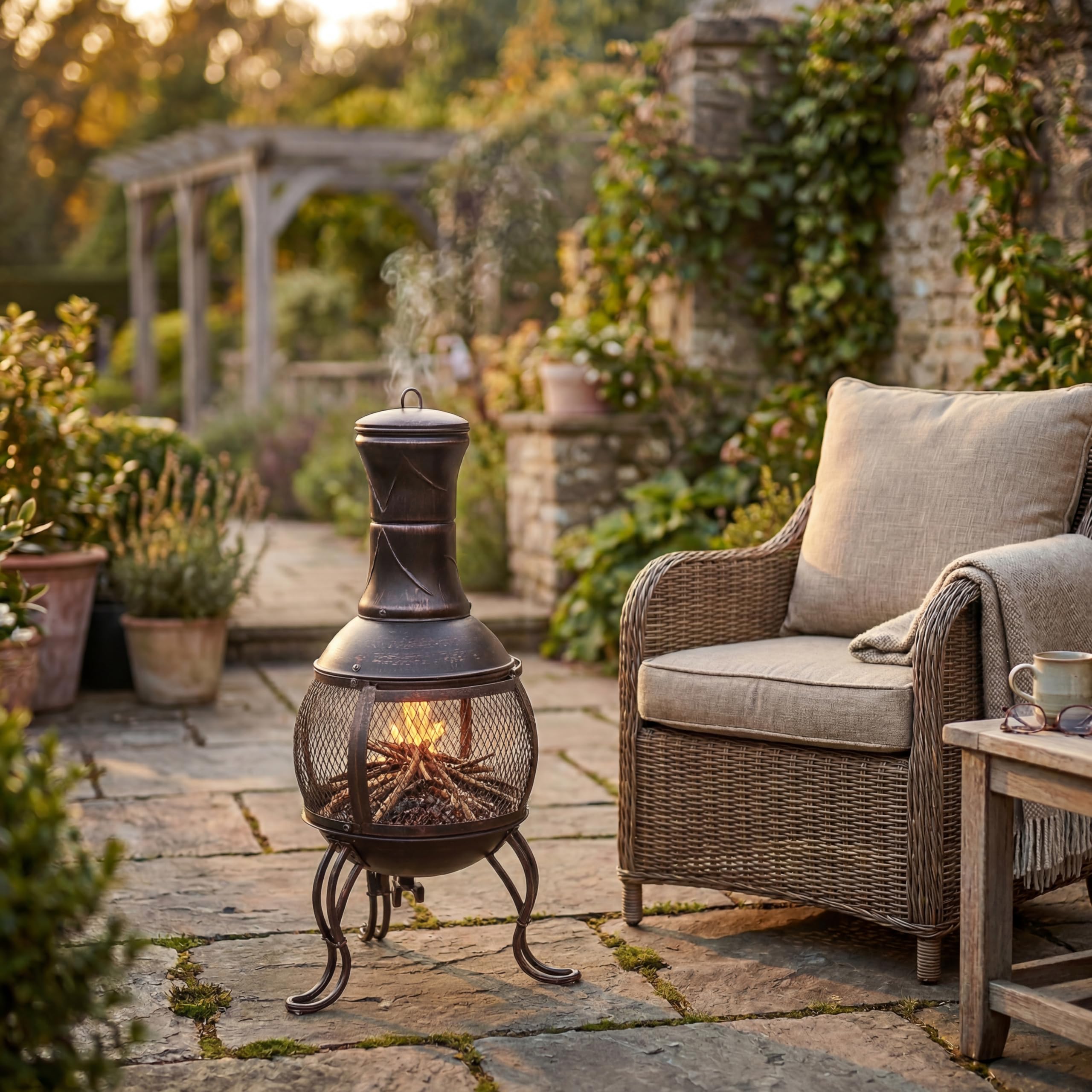Home Discount® Terrassenheizung, Gartenkamin, Grill, aus Stahl, Schwarz und Antikgold