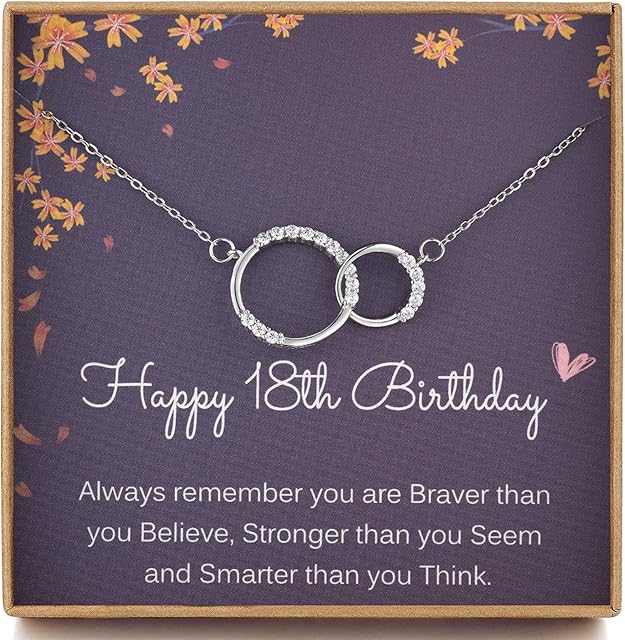 MADAOGO 18th Birthday Gifts for Girls, 925 Sterling Silver 2 Circle Birthday Necklace, Cubic Zirconia Pendant, Sweet 18 Birthday Presents, Jewellery Gifts for 18 Year Old