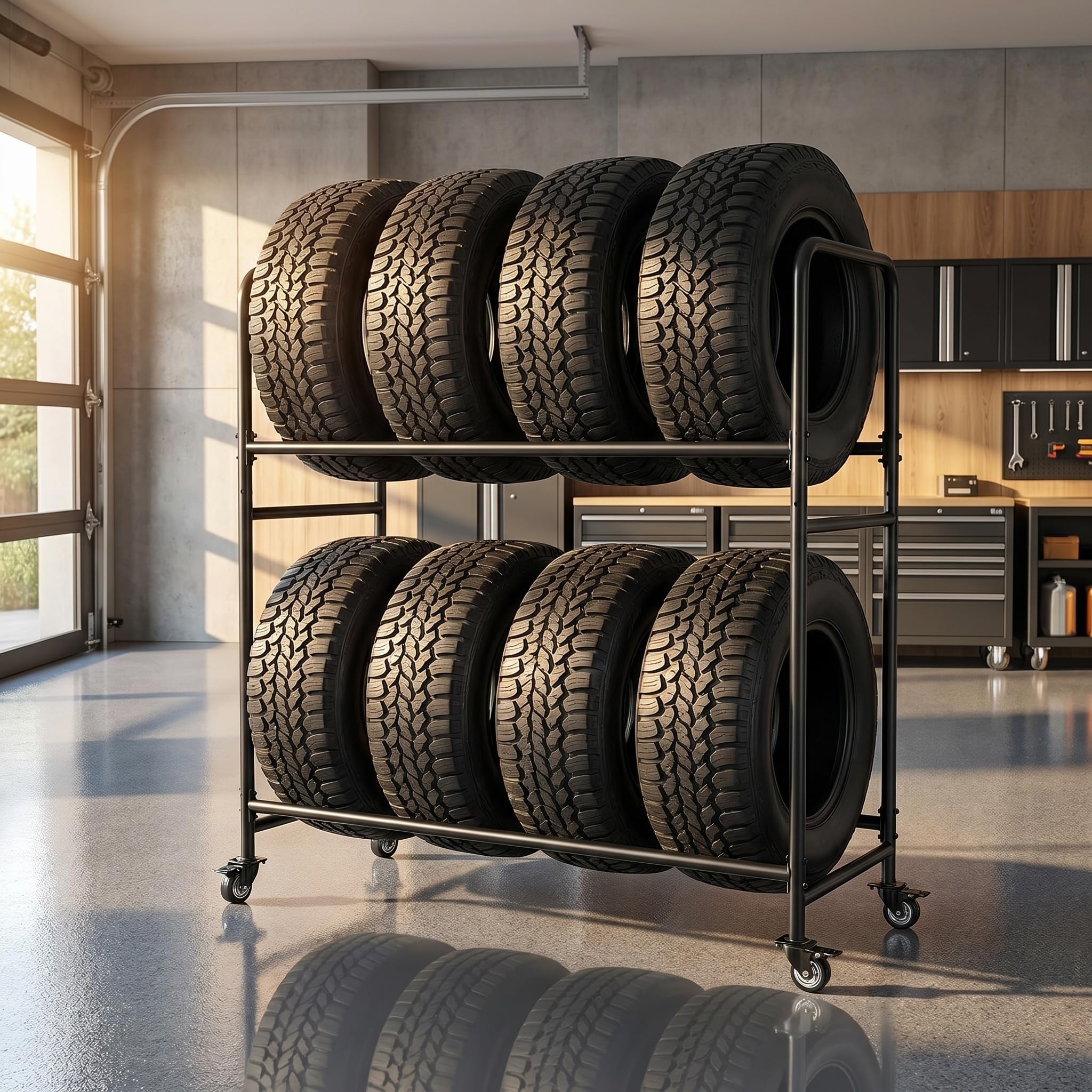 Porta Pneumatici Regolabile su Ruote 60 X 59 X 21 - Robusto Contenitore in Metallo per Pneumatici E Legna da Ardere - Ideale per Garage E Uso Esterno - Organizzatore Salvaspazio