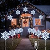 Brightown Snowflake Lights Outdoor, 10 Large Snowflake Christmas Pathway Lights, Christmas Decorations Outside Yard Sidewalk Walkway Driveway Marker Garden Lawn Stakes with LED Lights, White
