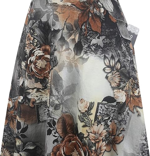 Miniatura 4 de oxiuly Vestido casual de mujer, Cuello redondo, Algodón suave, Floral Una línea Vestidos de verano a media pierna con bolsillos OX262