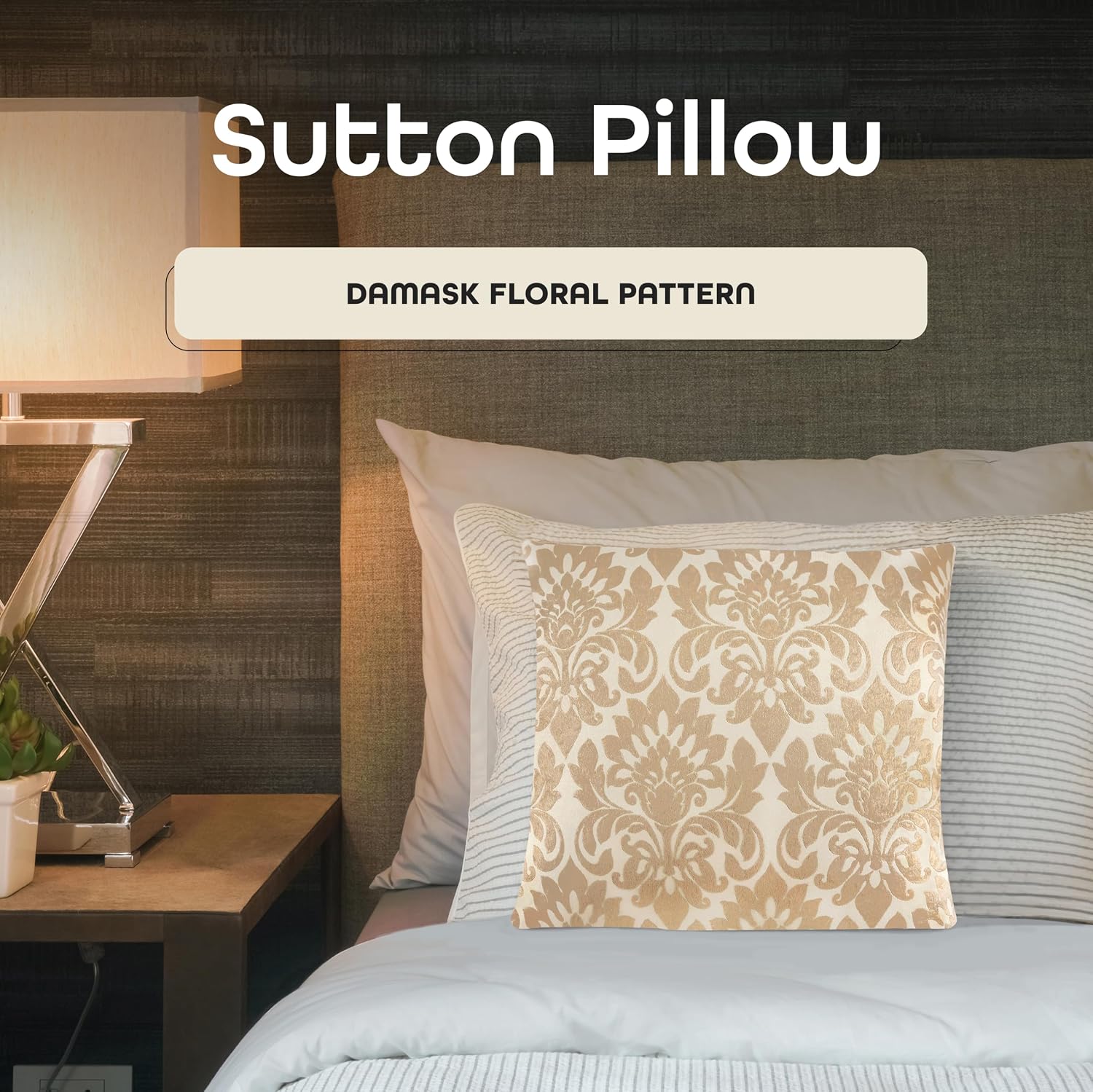 ACHIM Sutton 18" Square Throw Pillow (Tan) - Decorative Throw Pillows for Couch, Bed & Sofa - Home Decor Cushion Home Decor