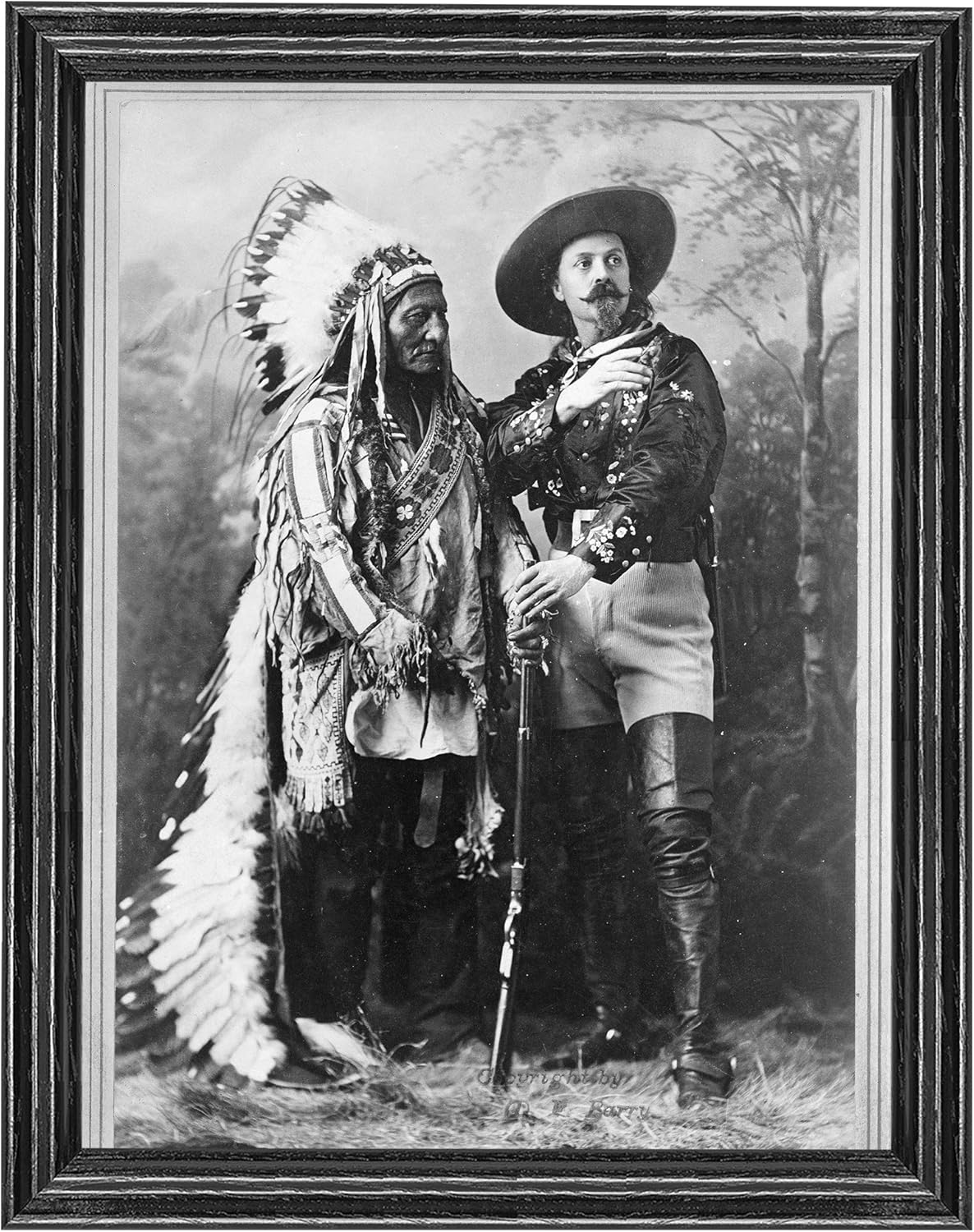 Sitting Bull and Buffalo Bill Photograph in a Black Frame - Historical Artwork from 1897 - (8" x 10") - Matte