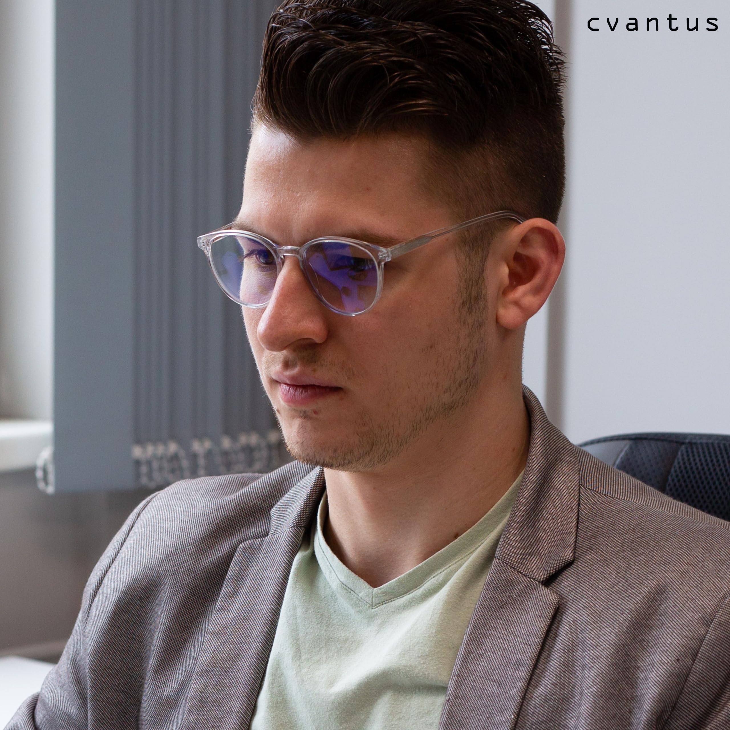 Cvantus Premium Blaulichtfilter Brille Herren & Damen | Blaulicht- & UV-Blocker, Antireflex, Antistatisch | Durchsichtig Blaulichtfilter Brille Rund | Verschreibungsqualität - Hergestellt von Optikern