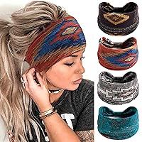 Vista 14 de FULZTEY Diademas Boho para mujer, diademas elásticas vintage con estampado de tela, banda de pelo anudada ancha, bandas de pelo suaves de algodón