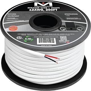 Mediabridge™ 12AWG 2-Conductor Speaker Wire (200 Feet, White) - 99.9% Oxygen Free Copper – ETL Listed & CL2 Rated for in-Wall Use (Part# SW-12X2-200-WH)