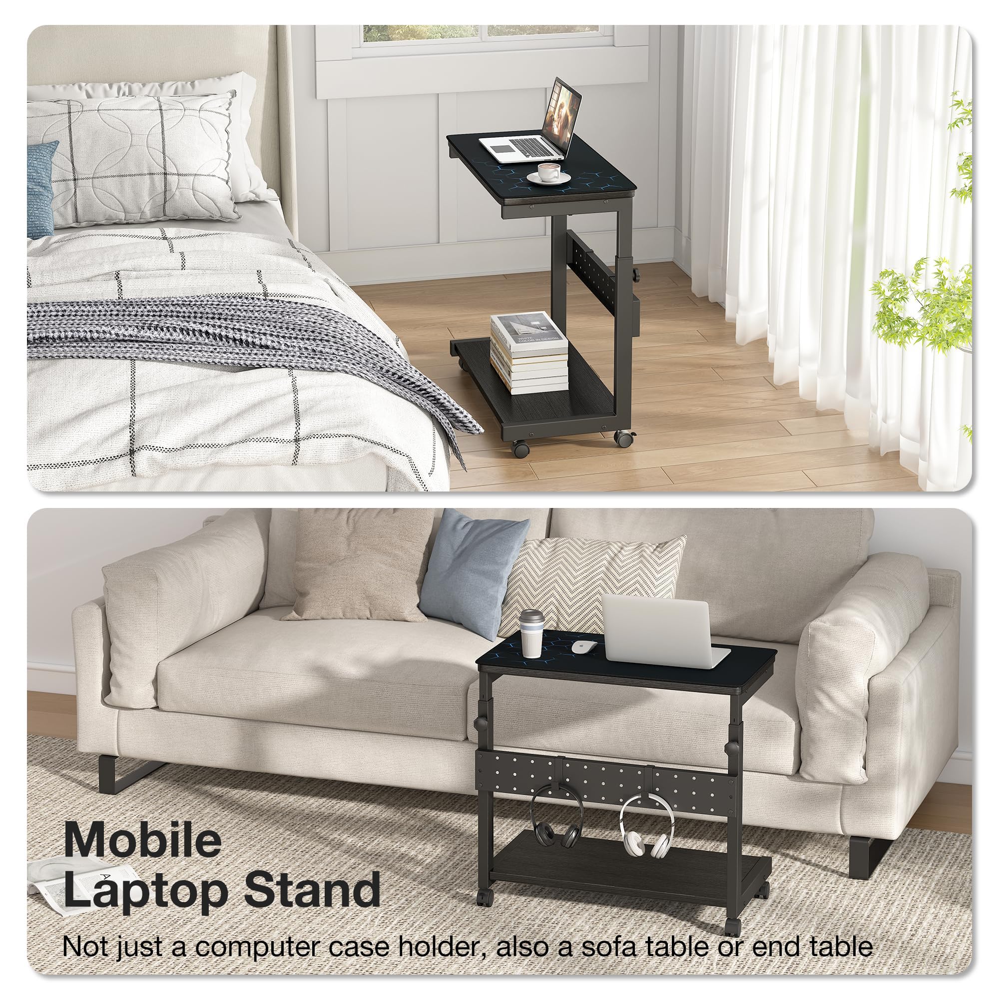 Yornoli Höhenverstellbarer Computer PC Tower Ständer mit Rollen und Maus Pad, PC Ständer PC Halterung unter Schreibtisch, PC CPU Stand, Druckerständer, Schwarz