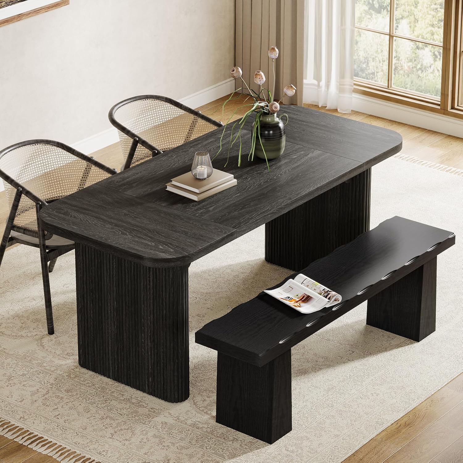 Tribesigns Wooden Dining Bench, 47-Inch Long Kitchen Bench with Sturdy Frame for Dining Room, Entryway, Living Room, Hallway, Easy Assembly (Black)