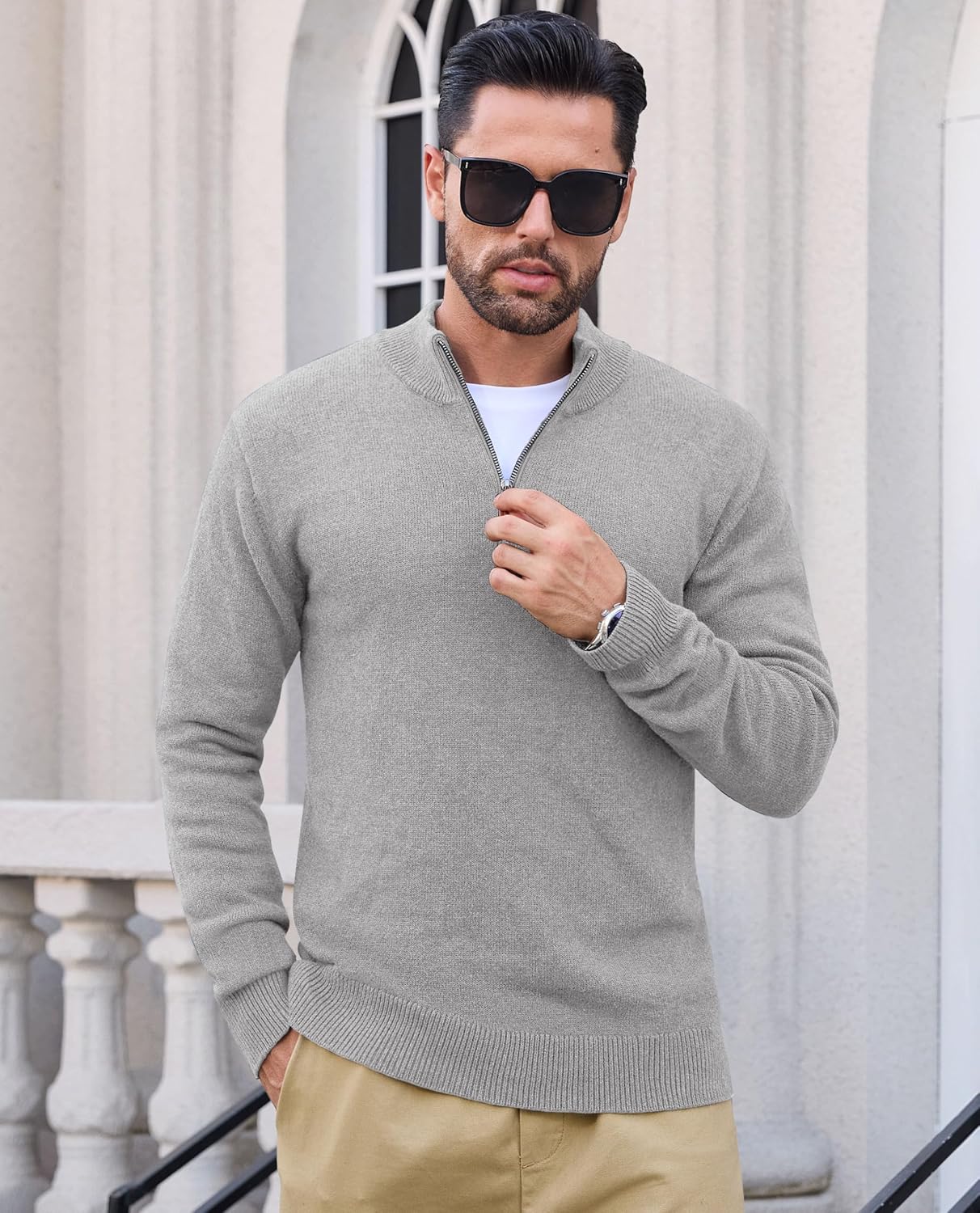 EKLENTSON Men's Sweater Quarter Zip Pullover Knit Cotton Turtleneck Sweater Fall Winter Thermal Pullover Mock Neck - Image 3