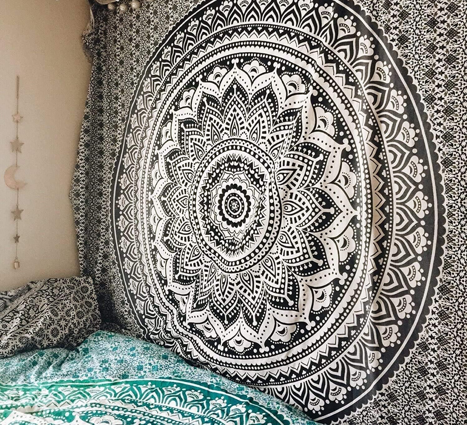 Marubhumi Black and Brownish Grey Ombre Mandala Bohemian Tapestries Indian Dorm Decor Psychedelic Tapestry Cotton Bedspread Hippie Tapestry, Twin, 55 x 85 Inches