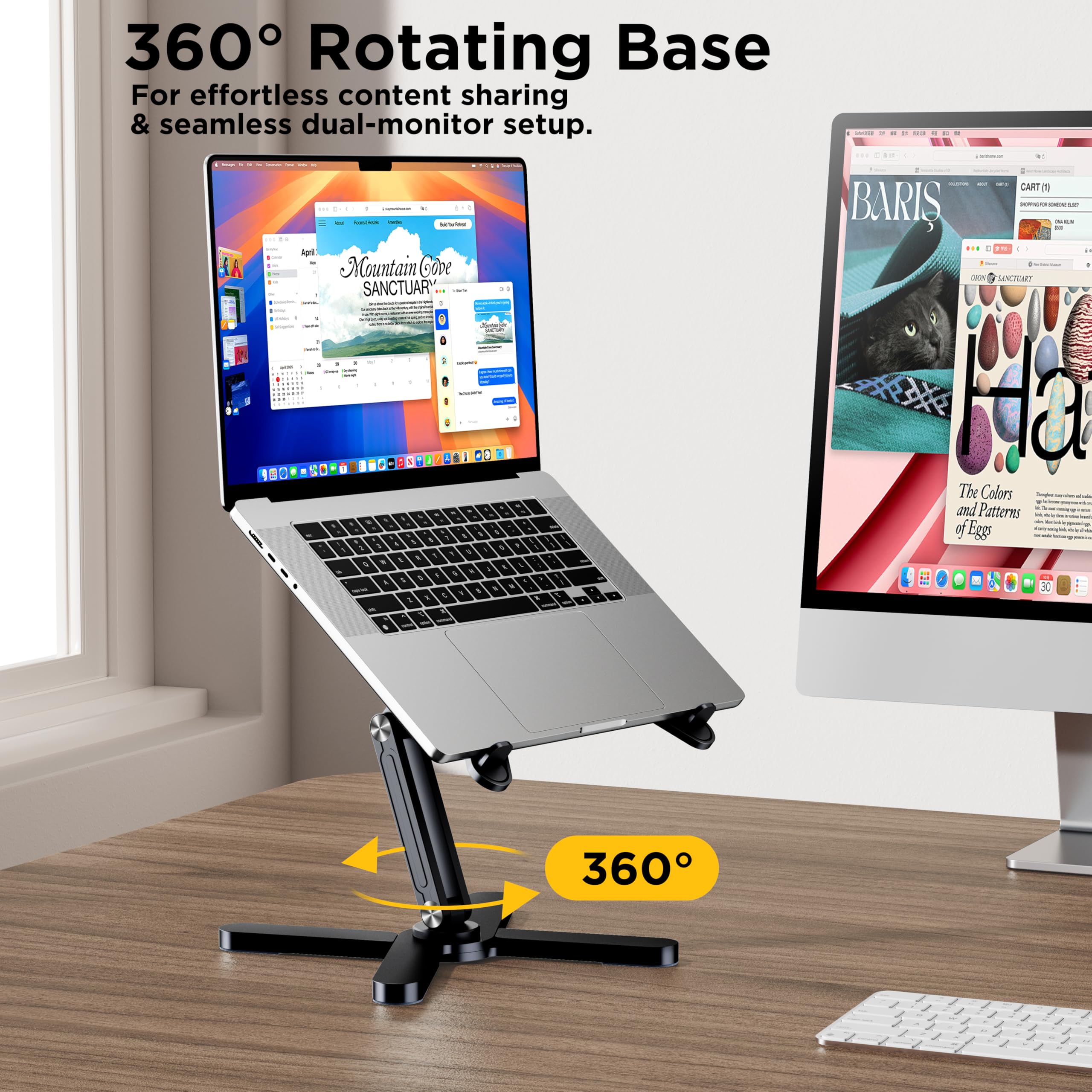 FoldWise X Supporto per Laptop da Scrivania - 100% Alluminio, Base Rotante a 360°, Pieghevole, Altezza & Angoli Regolabili - Riser Robusto & Portatile per MacBook e Laptop da 11-18''