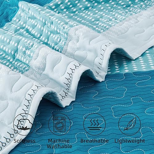 Miniatura 5 de Andency - Juego de edredón blanco y verde azulado tamaño individual (68 x 86 pulgadas), 2 piezas (1 edredón a rayas y 1 funda de almohada), juego de