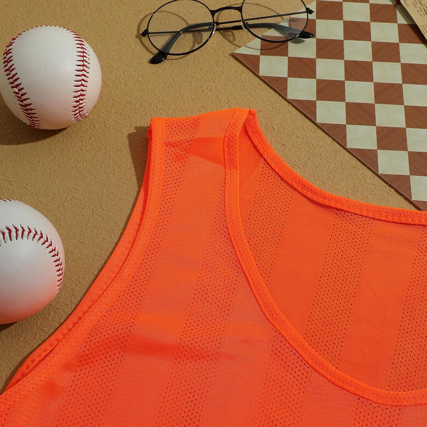 OUNONA 6pcs Orange Mesh Practice Vests Team Pinnies Lightweight Breathable Training Jerseys for Adult Soccer Basketball Running Sports