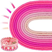 MIIIM 3600 PCS 10 Strands Clay Beads Polymer Clay Beads for Jewelry Making, Vinyl Heishi Beads 6mm for Surfer Bracelets Necklace Making Pink