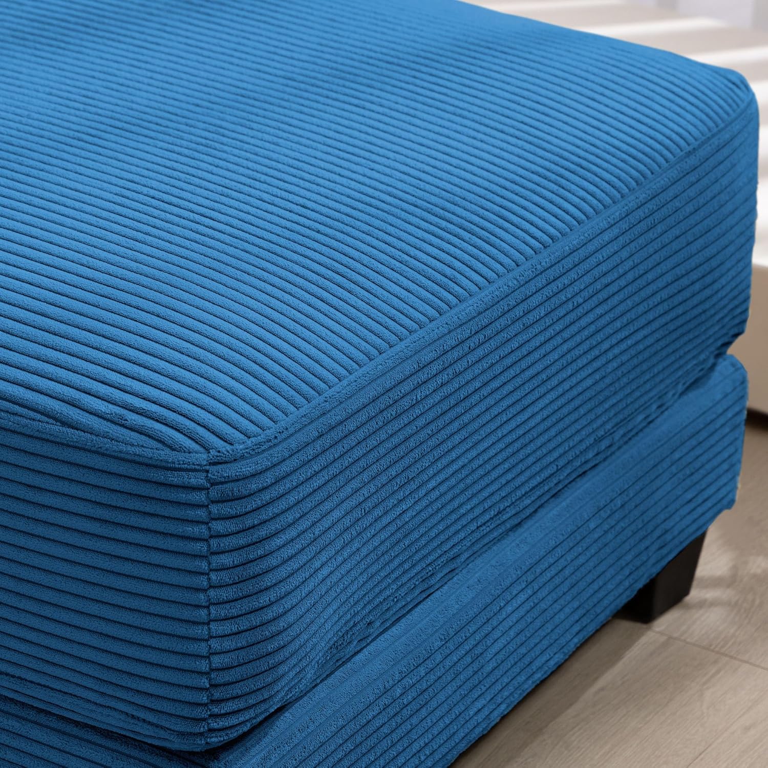 Corduroy Ottoman for Sectional Sofa, Modular Footrest with Wooden Legs, 43.7 x 29.1 x 18.5 Inches, Convertible Furniture for Living Room,Blue